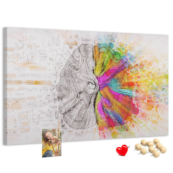 Tableau de liège Un cerveau en couleurs avec un fond créatif