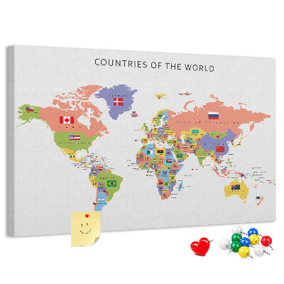 Tableau en liège Cartes du monde avec les pays marqués