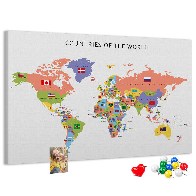 Tableau en liège Cartes du monde avec les pays marqués
