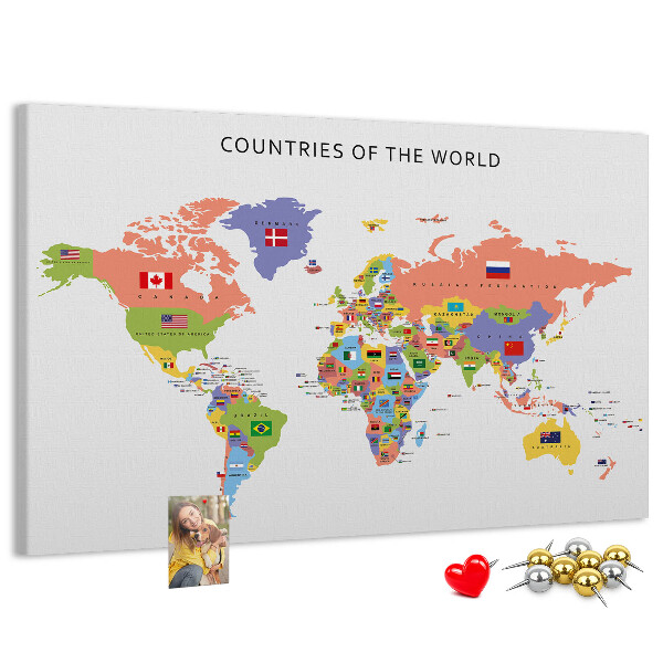Tableau en liège Cartes du monde avec les pays marqués