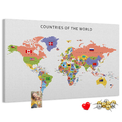 Tableau en liège Cartes du monde avec les pays marqués