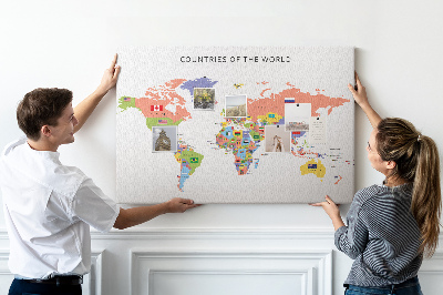 Tableau en liège Cartes du monde avec les pays marqués