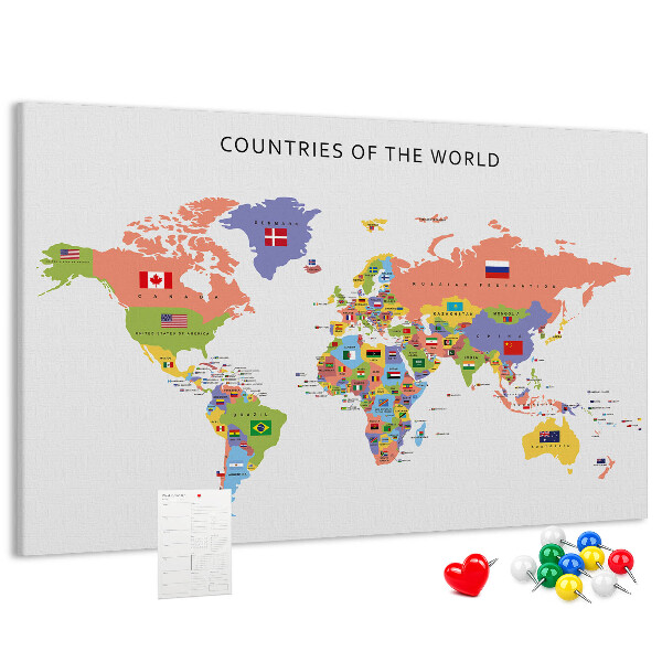 Tableau en liège Cartes du monde avec les pays marqués