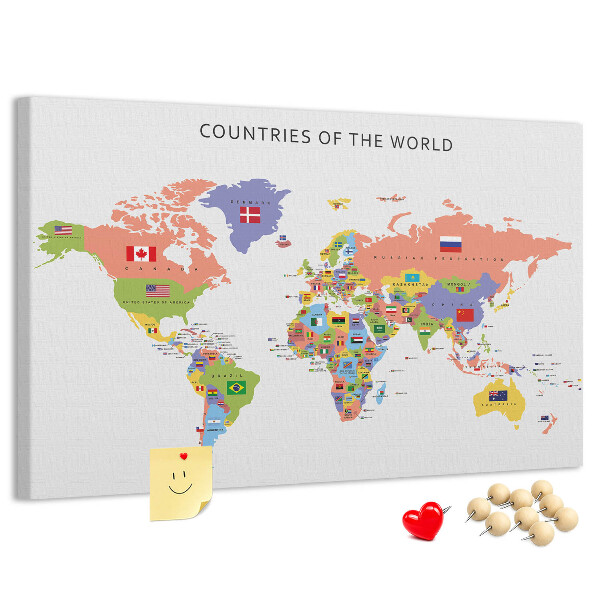 Tableau en liège Cartes du monde avec les pays marqués
