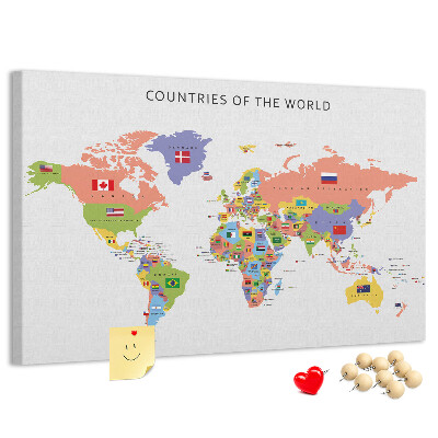 Tableau en liège Cartes du monde avec les pays marqués