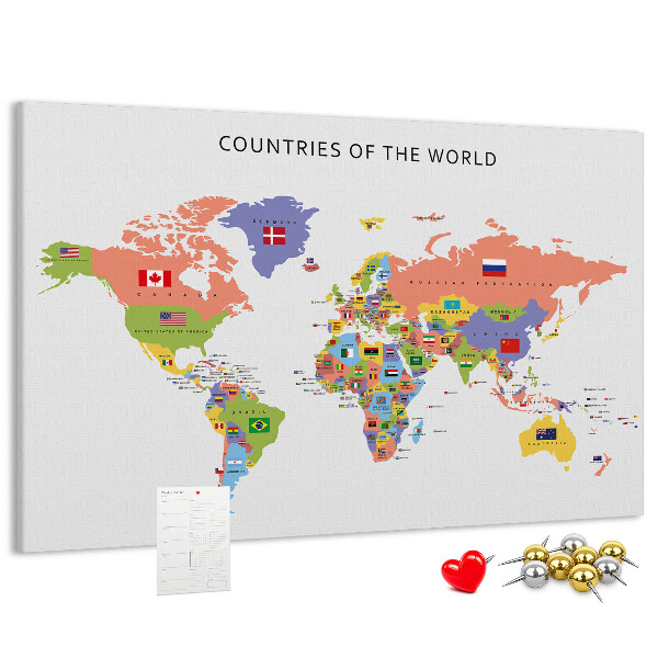Tableau en liège Cartes du monde avec les pays marqués