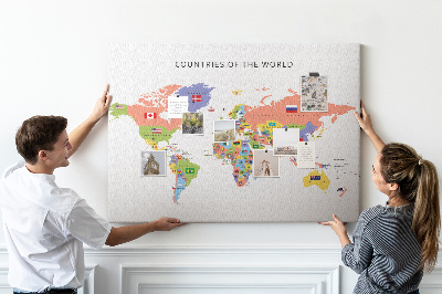 Tableau en liège Cartes du monde avec les pays marqués