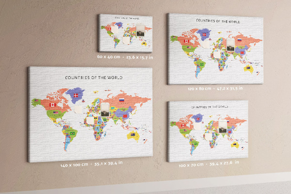 Tableau en liège Cartes du monde avec les pays marqués