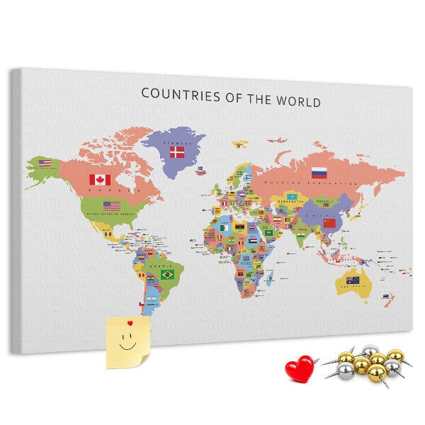 Tableau en liège Cartes du monde avec les pays marqués