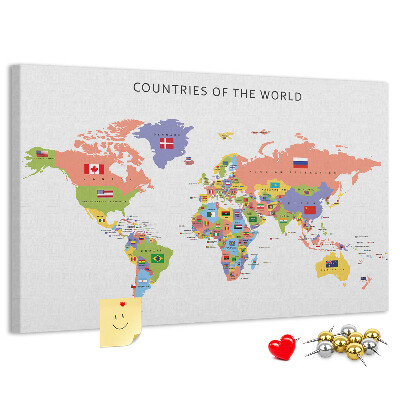 Tableau en liège Cartes du monde avec les pays marqués