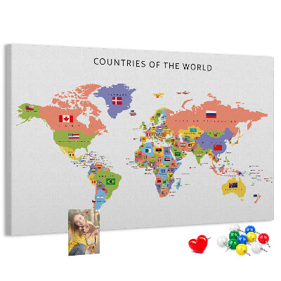 Tableau en liège Cartes du monde avec les pays marqués