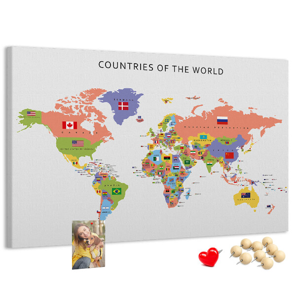 Tableau en liège Cartes du monde avec les pays marqués