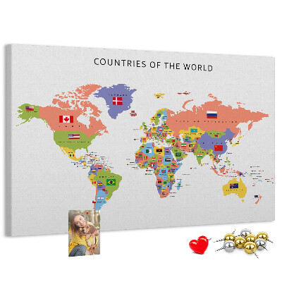 Tableau en liège Cartes du monde avec les pays marqués