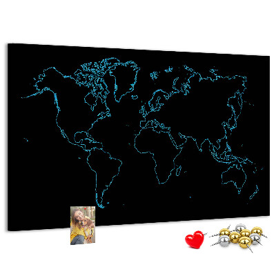 Tableau affichage liège Carte du monde sur fond noir