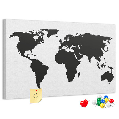 Tableau en liège Le contour noir d'une carte du monde sur le mur