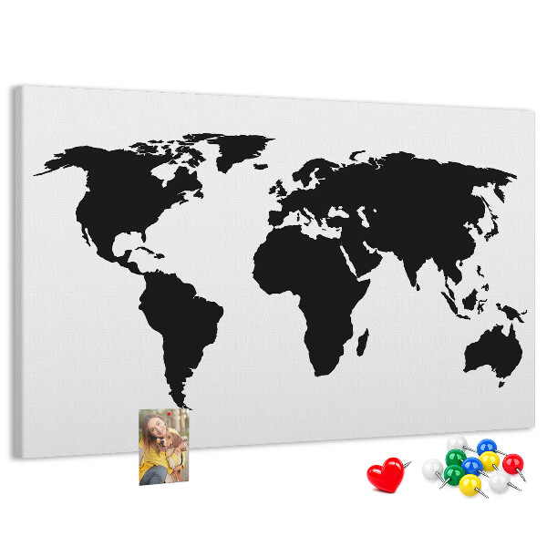 Tableau en liège Le contour noir d'une carte du monde sur le mur