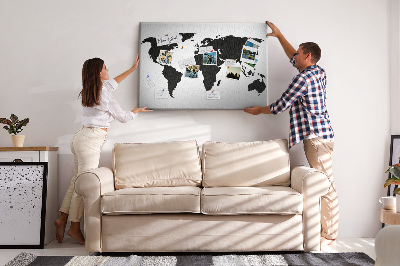 Tableau en liège Le contour noir d'une carte du monde sur le mur