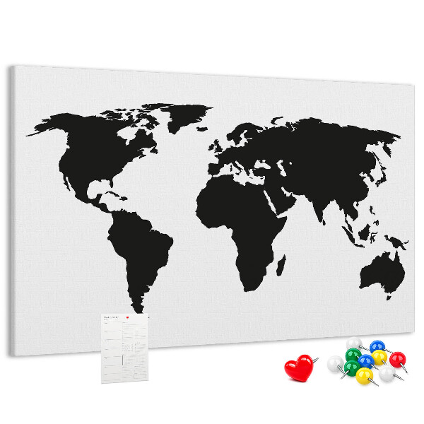 Tableau en liège Le contour noir d'une carte du monde sur le mur