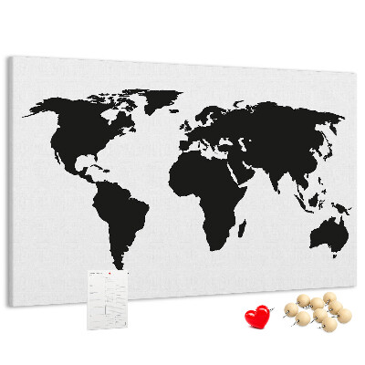 Tableau en liège Le contour noir d'une carte du monde sur le mur