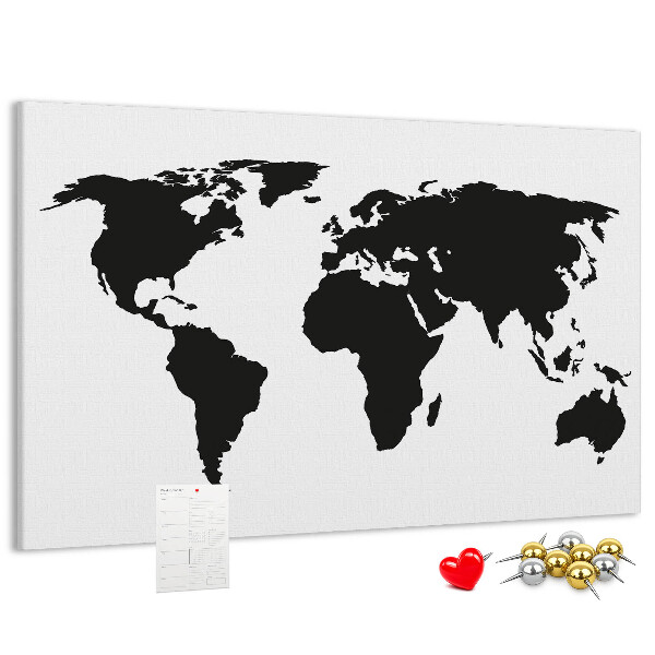 Tableau en liège Le contour noir d'une carte du monde sur le mur