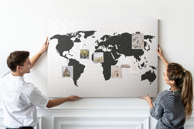 Tableau en liège Le contour noir d'une carte du monde sur le mur