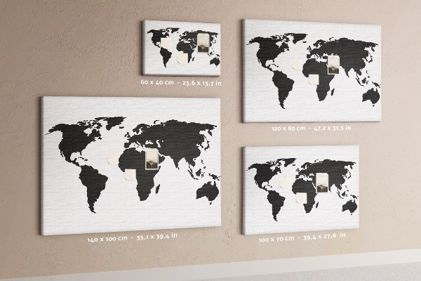 Tableau en liège Le contour noir d'une carte du monde sur le mur