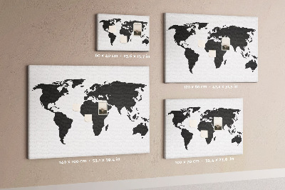 Tableau en liège Le contour noir d'une carte du monde sur le mur