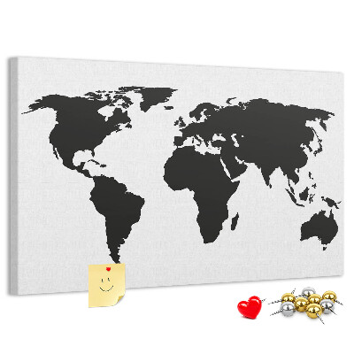 Tableau en liège Le contour noir d'une carte du monde sur le mur