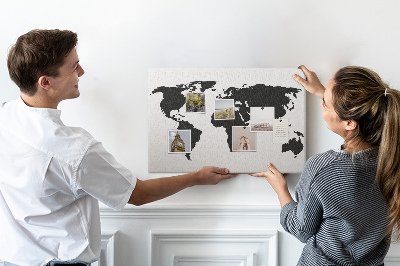 Tableau en liège Le contour noir d'une carte du monde sur le mur