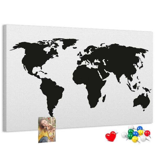 Tableau en liège Le contour noir d'une carte du monde sur le mur