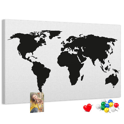 Tableau en liège Le contour noir d'une carte du monde sur le mur
