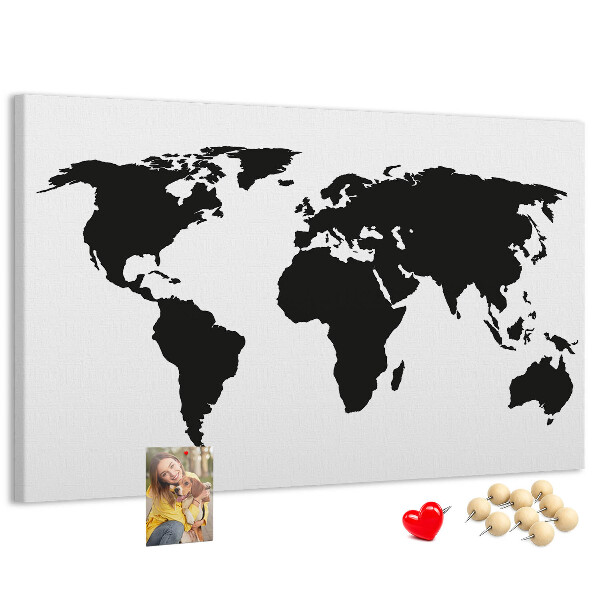 Tableau en liège Le contour noir d'une carte du monde sur le mur
