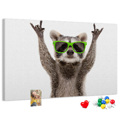 Tableau de liège Raton laveur fou avec des lunettes vertes