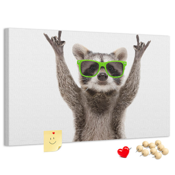 Tableau de liège Raton laveur fou avec des lunettes vertes