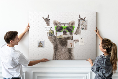 Tableau de liège Raton laveur fou avec des lunettes vertes