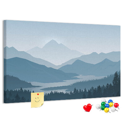 Tableau affichage liège Paysage de montagne aux nuances de bleu