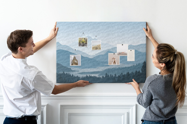 Tableau affichage liège Paysage de montagne aux nuances de bleu