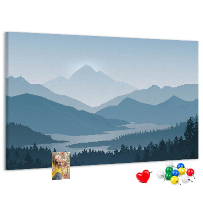 Tableau affichage liège Paysage de montagne aux nuances de bleu