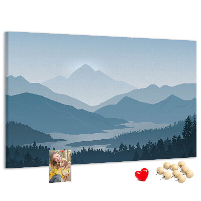 Tableau affichage liège Paysage de montagne aux nuances de bleu