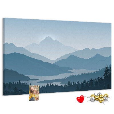 Tableau affichage liège Paysage de montagne aux nuances de bleu