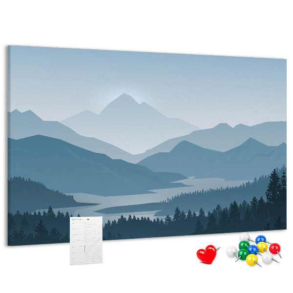 Tableau affichage liège Paysage de montagne aux nuances de bleu