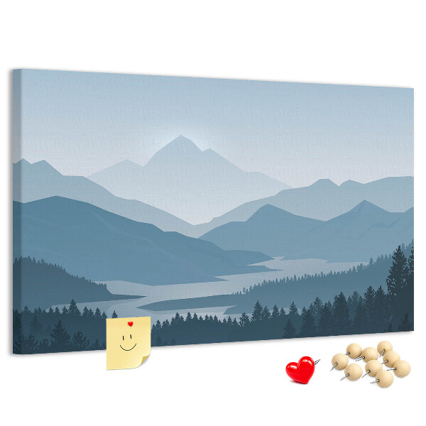 Tableau affichage liège Paysage de montagne aux nuances de bleu