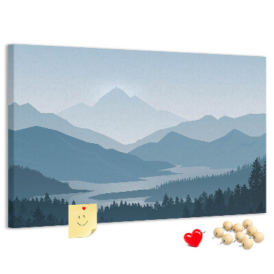 Tableau affichage liège Paysage de montagne aux nuances de bleu