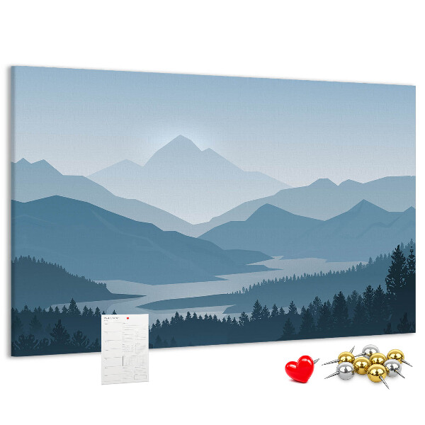 Tableau affichage liège Paysage de montagne aux nuances de bleu