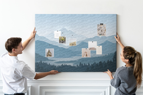 Tableau affichage liège Paysage de montagne aux nuances de bleu