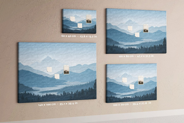 Tableau affichage liège Paysage de montagne aux nuances de bleu