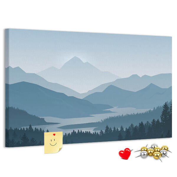 Tableau affichage liège Paysage de montagne aux nuances de bleu
