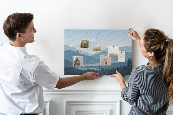 Tableau affichage liège Paysage de montagne aux nuances de bleu