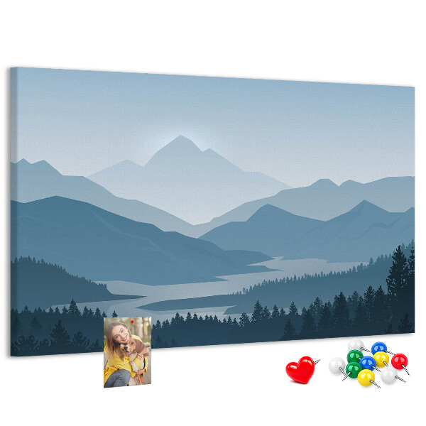 Tableau affichage liège Paysage de montagne aux nuances de bleu