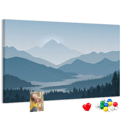 Tableau affichage liège Paysage de montagne aux nuances de bleu